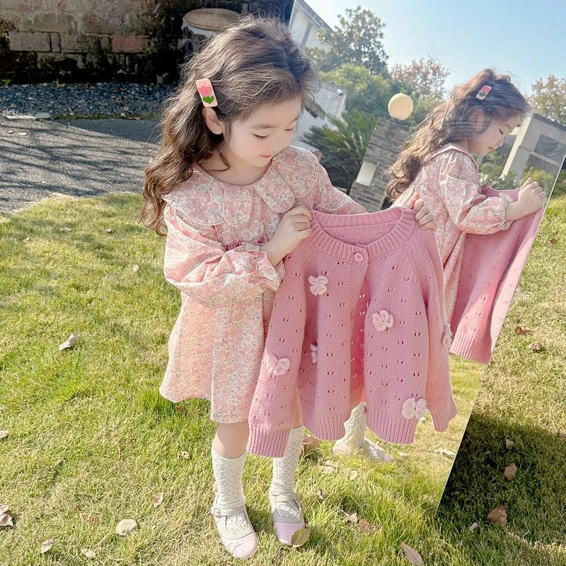 女宝宝碎花裙子洋气春秋季女童长袖公主连衣裙2024新款韩版儿童潮