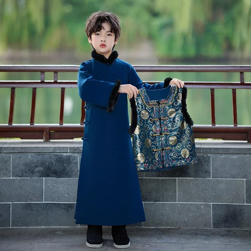 男童汉服拜年服冬款古装加厚唐装中国风儿童男孩2025秋冬少爷冬装