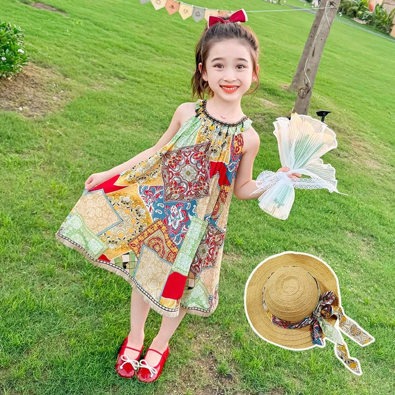 女童连衣裙波西米亚沙滩裙儿童夏季女孩挂脖公主裙子2026新款宝宝