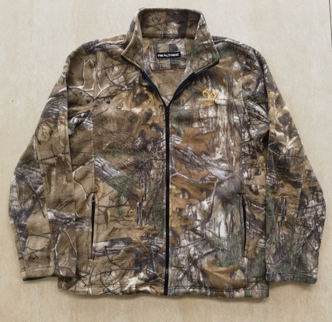 欧美单男士春秋冬款摇粒绒仿生迷彩开衫外套