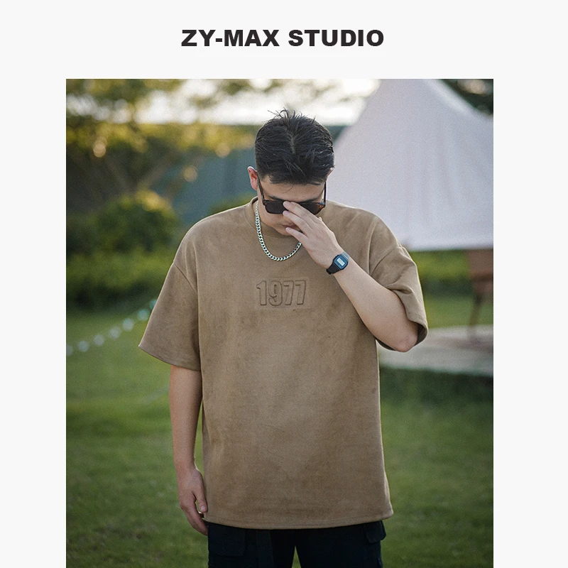 ZYMAX STUDIO 夏上新重磅280克仿麂皮绒3D立体钢印男大码宽松T恤