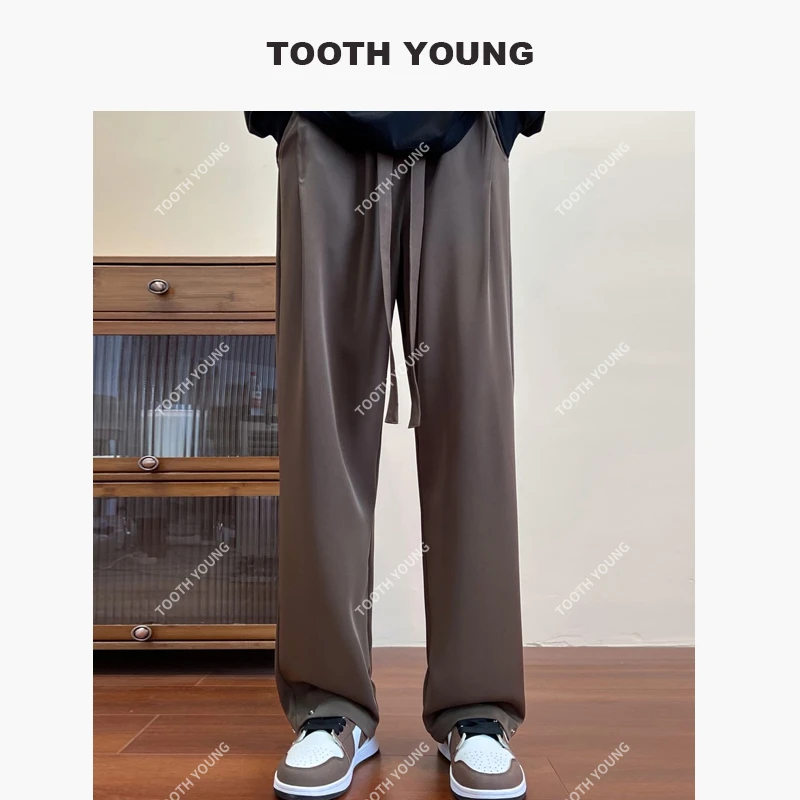 TOOTH YOUNG 郑一新款男装大码纯色带扣设计显瘦直筒西裤