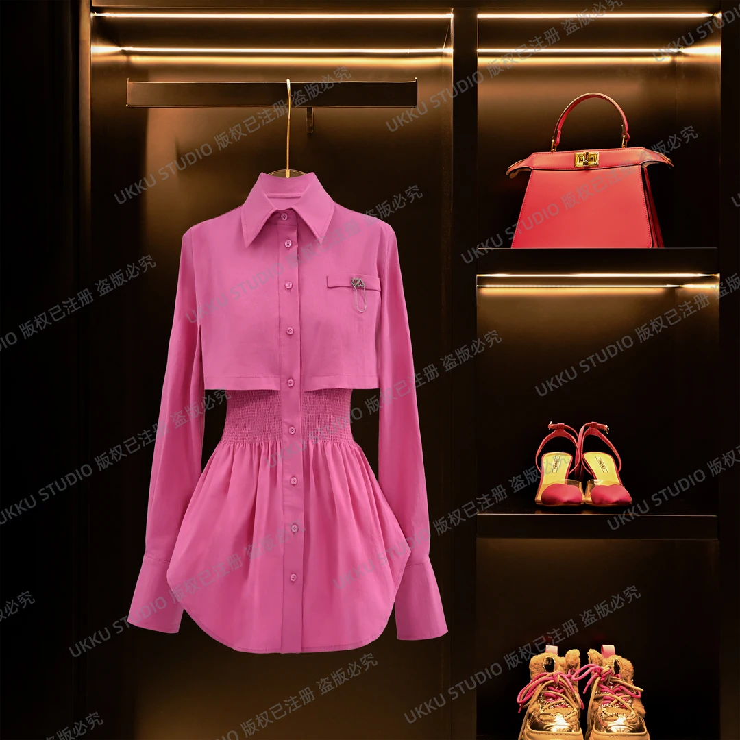 沐【UKKUSTUDIO】秋季服饰纯色气质女士休闲时尚百搭衬衣裙612607