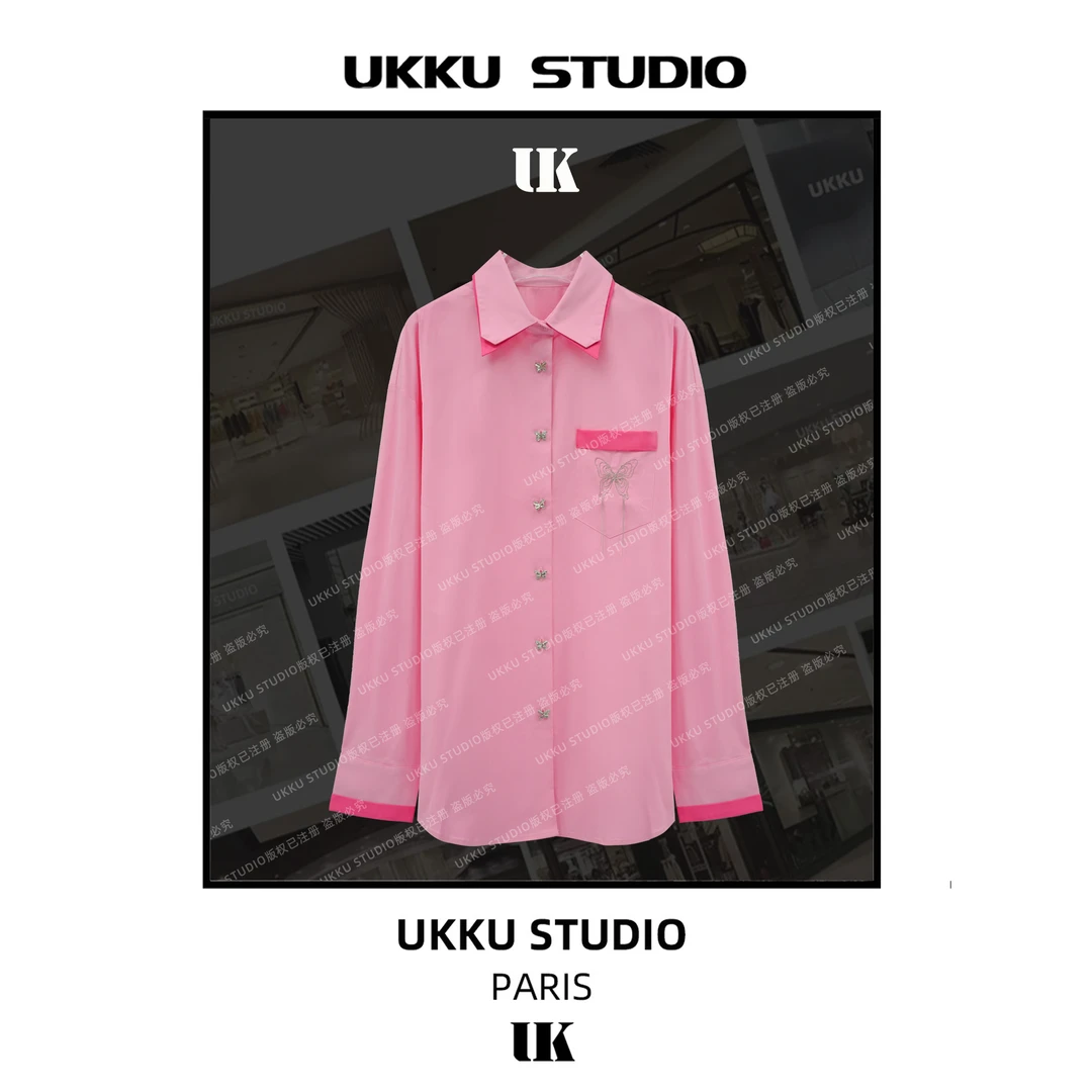 丹【UKKUSTUDIO】早秋轻奢百搭白领长袖气质潮流时尚衬衫612700