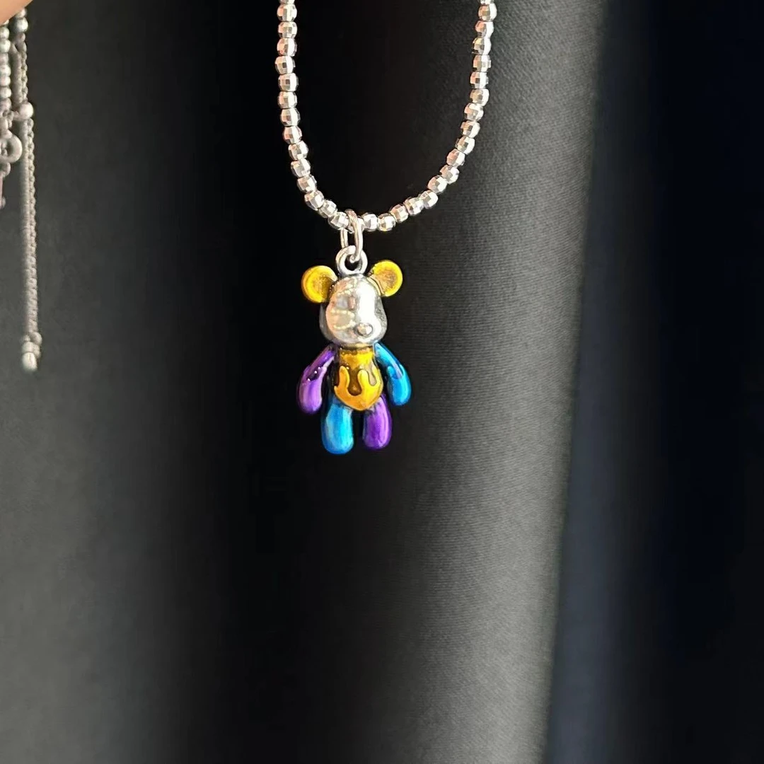 吊坠足银 【紫蓝暴力熊】足银小滴溜吊坠