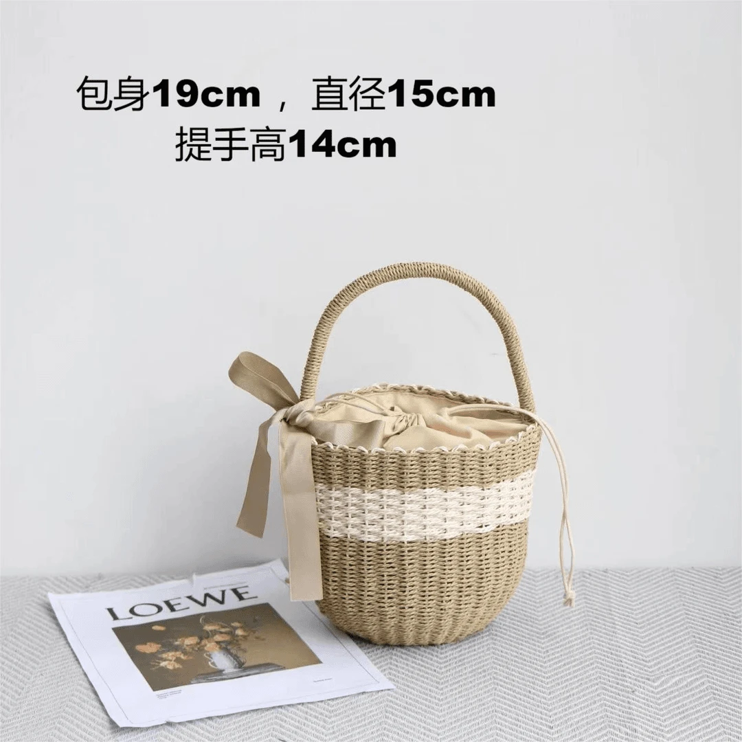 Q006 抹茶浅绿  海边度假圆筒手拎休闲草编包