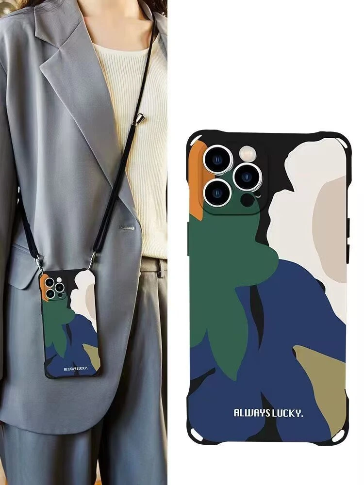 iPhone14手机壳女防摔全包苹果13promax斜挎挂绳12软壳11油画花朵