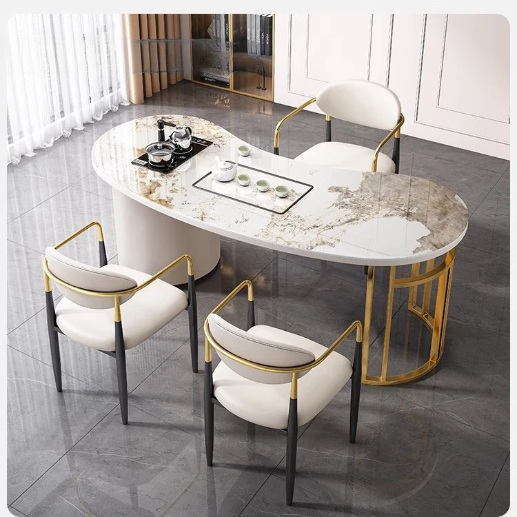 办公室茶几茶具套装一体轻奢岩烧水板茶桌茶台椅组合客厅阳台弧形