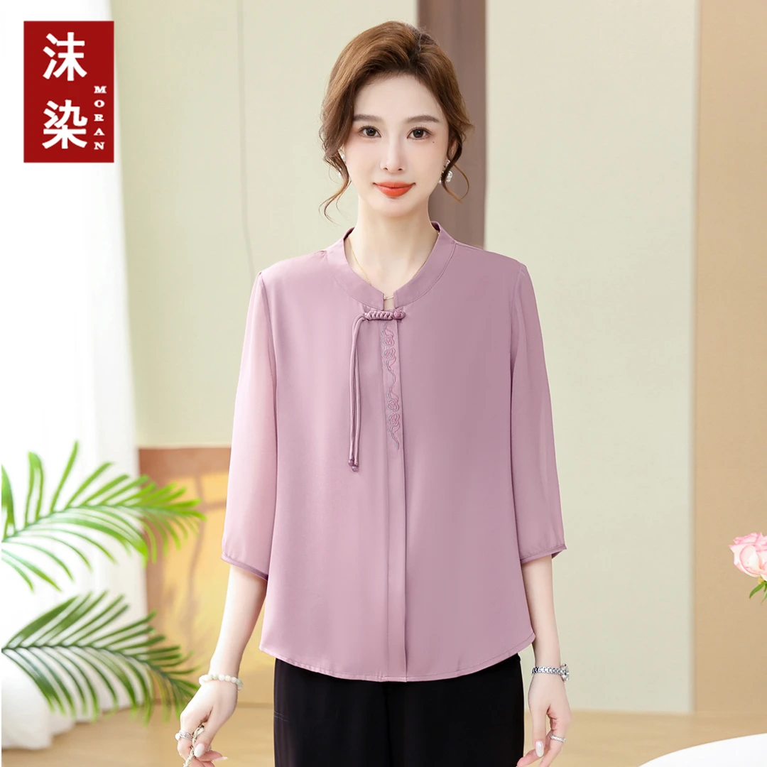 夏季新款中老年妈妈装时尚中袖小衫气质中年女装宽松显瘦遮肉上衣