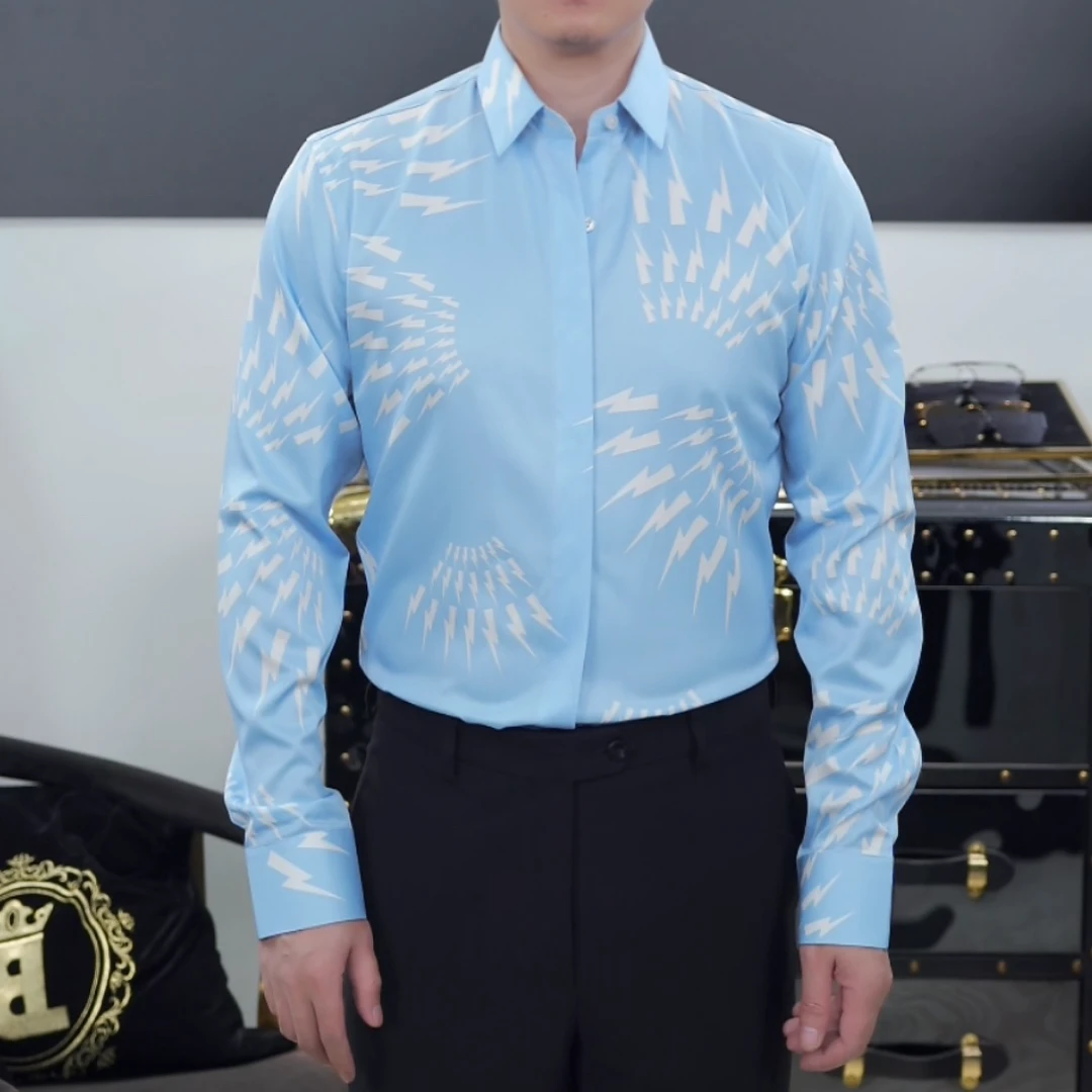 K先生精品男装 精致商务衬衣长袖长袖衬衣印花秋冬款衬衣潮流