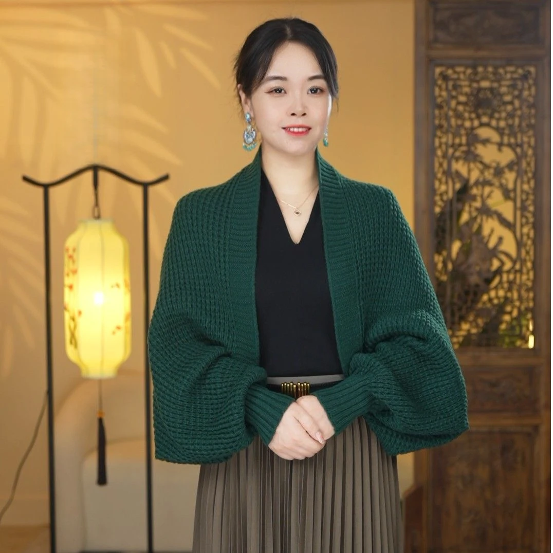 【时尚百搭】针织披肩2024款时尚百搭宽松披肩女秋冬季长袖气质开衫