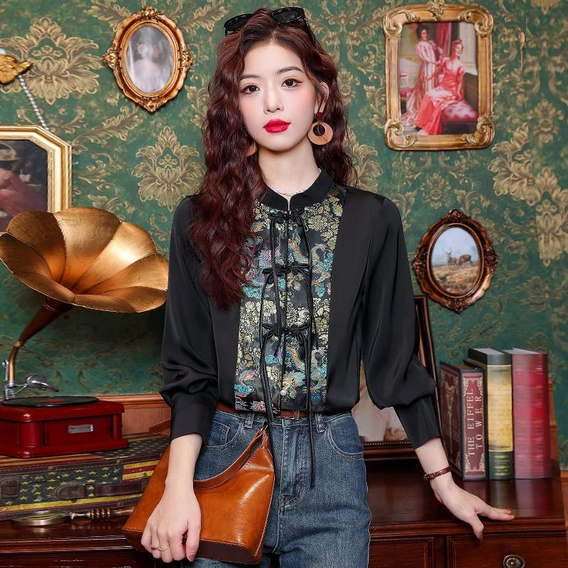 新中式国风盘扣雪纺衬衫女春装2025新款设计感小众长袖上衣