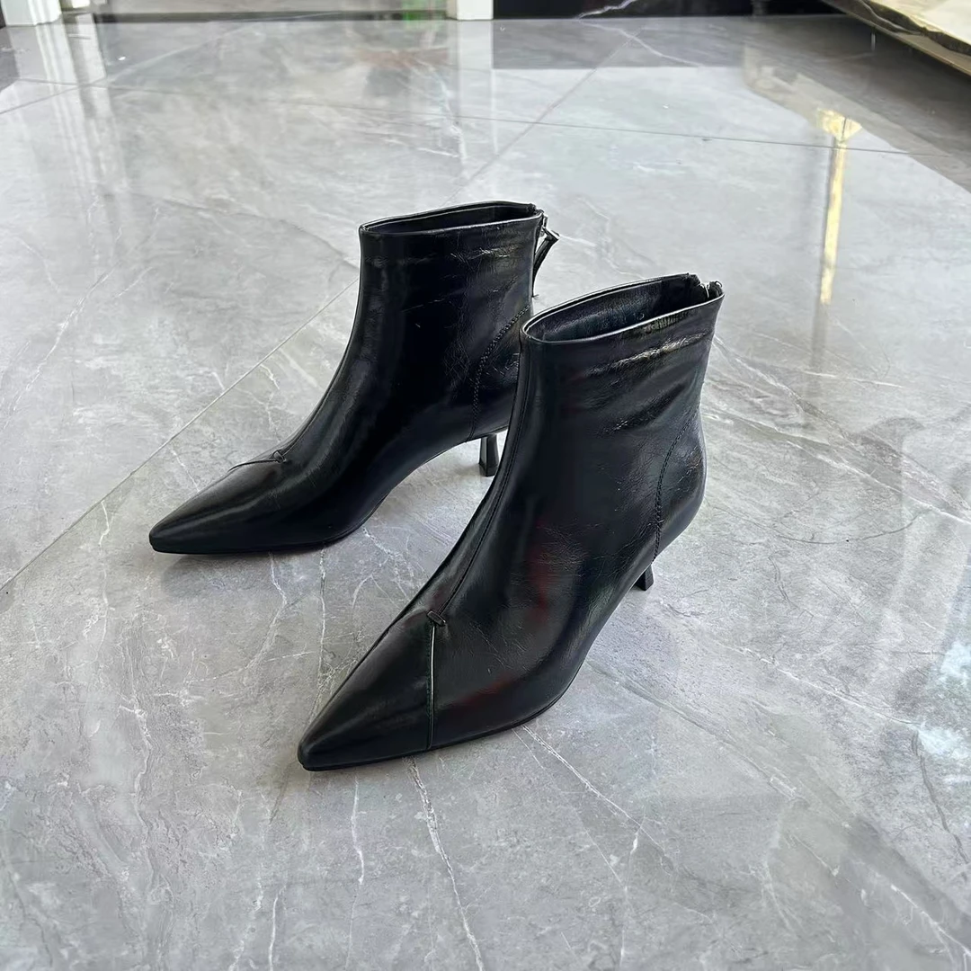 秋冬新款时尚后拉链尖头短靴裸靴瘦靴细跟高跟靴 4.5厘米（67133）
