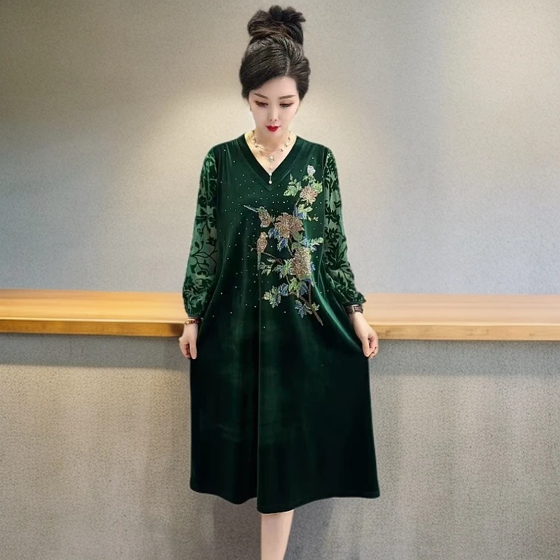 D889153轻奢高档显瘦气质时尚中长款修身优雅连中老年妈妈装衣裙