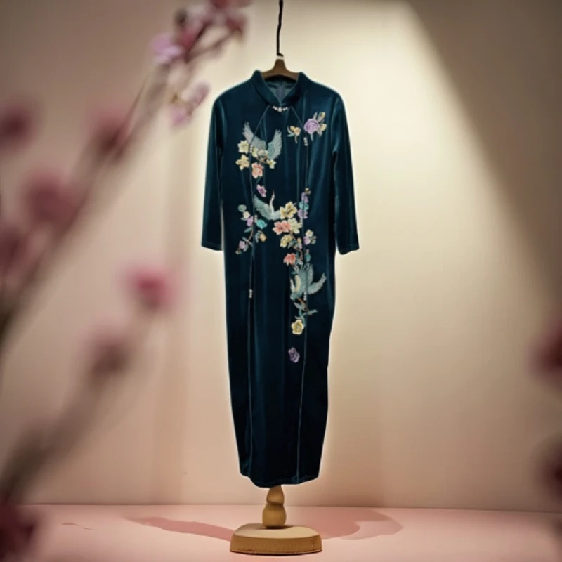 2380099设计师轻奢气质女装显瘦连衣裙遮肚子中老年妈妈装上档次