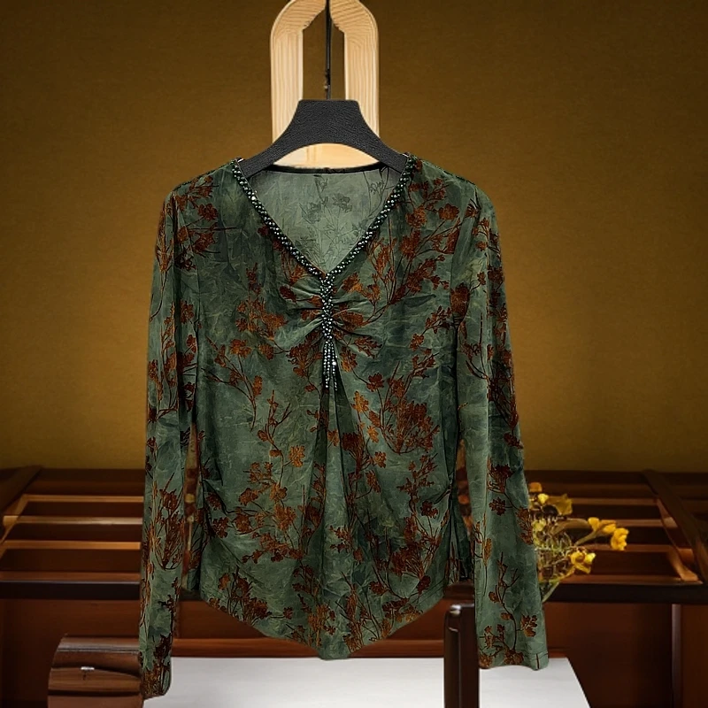 L88948设计师高端时尚显瘦 中老年妈妈装洋气短款百搭长袖 打底衫