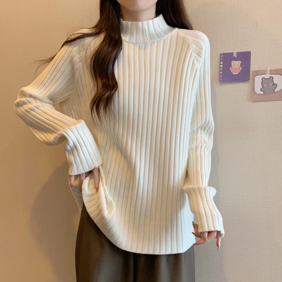 胖MM大码秋冬半高领厚毛衣宽松打底衫洋气内搭针织衫长袖套头上衣