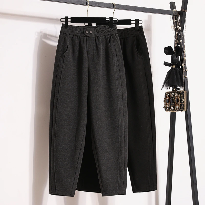 大码毛呢裤子女士2025秋冬季新款爆款胖mm宽松显瘦哈伦老爹萝卜裤