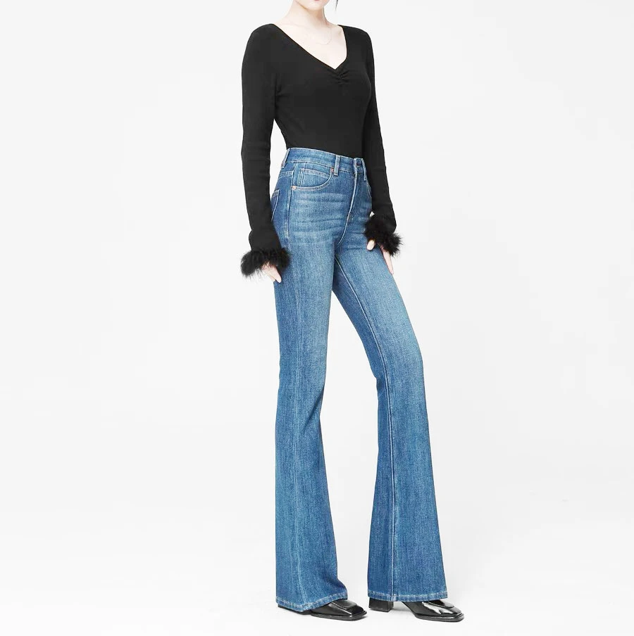 TTAOWU小个子改版高腰牛仔裤女2024年春季新款薄款修身显高微喇裤