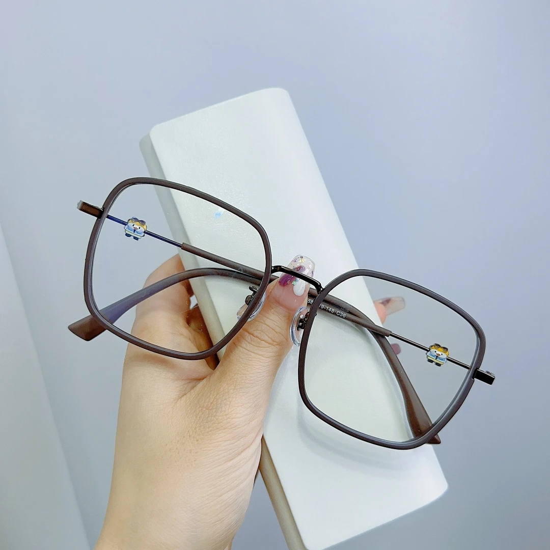 百搭网红金胶款超轻韩版小黄鸭多边形大方框素颜潮流框架眼镜