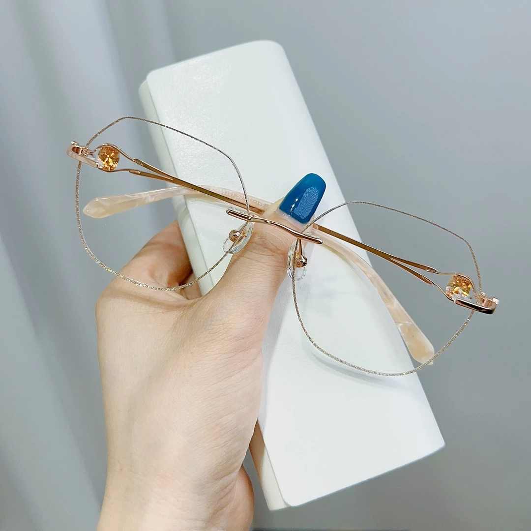网红爆款女神璀璨香槟金切边无框眼镜框女素颜显瘦时尚超轻ins