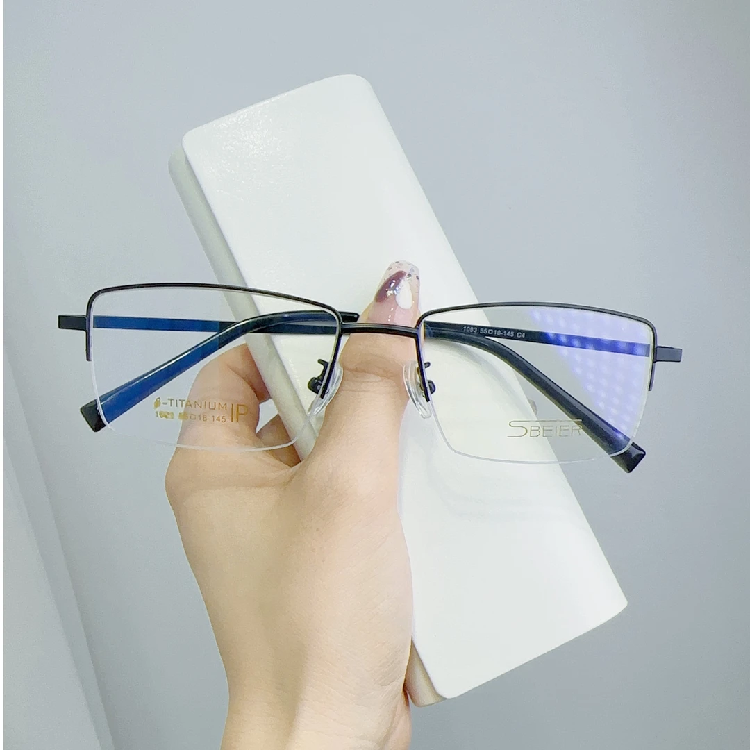 时尚新品超轻钛合金男士商务精英半框长片形近视镜高度数可定制