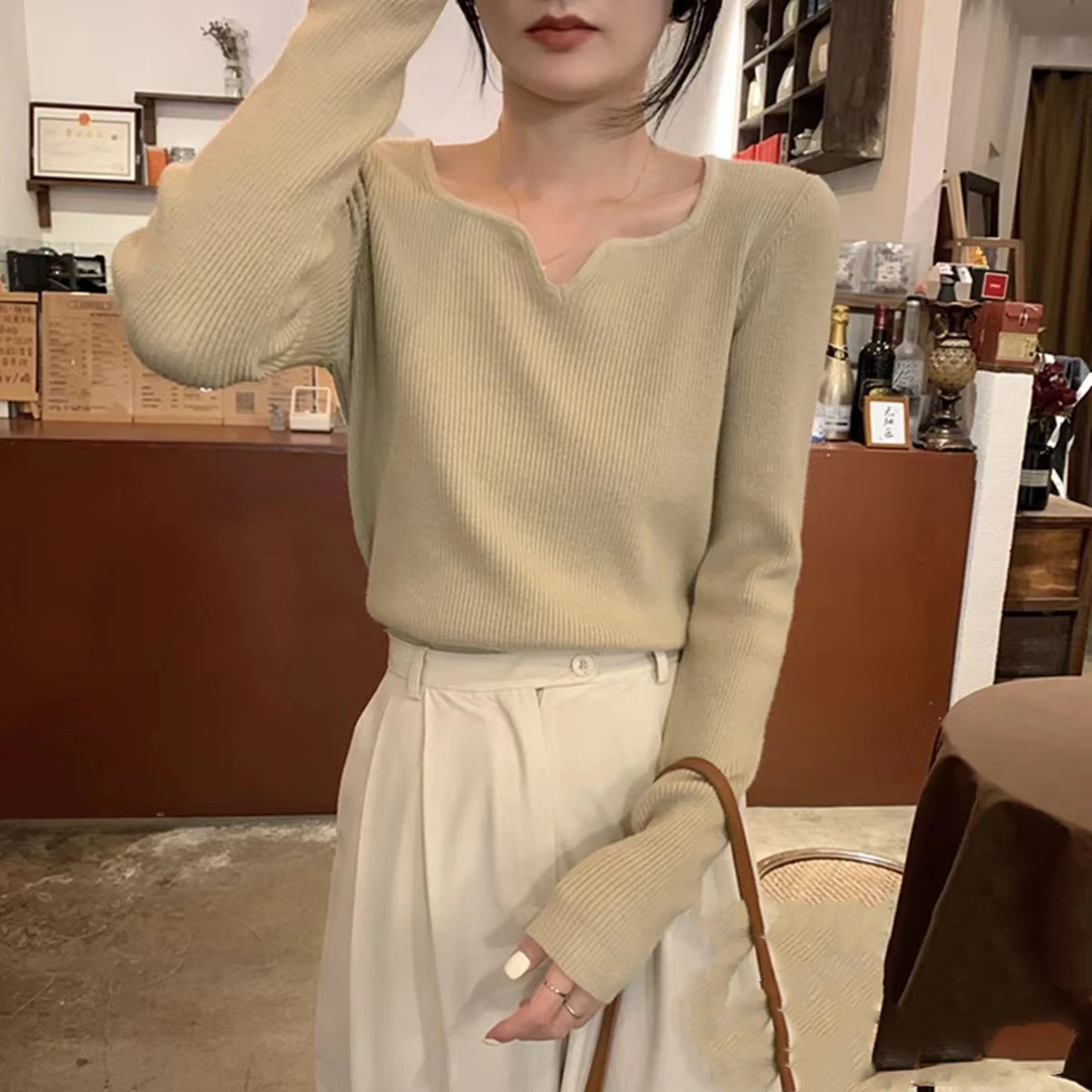 5586#春季新款韩版海鸥领针织衫百搭长袖内搭打底衫女毛衣上衣