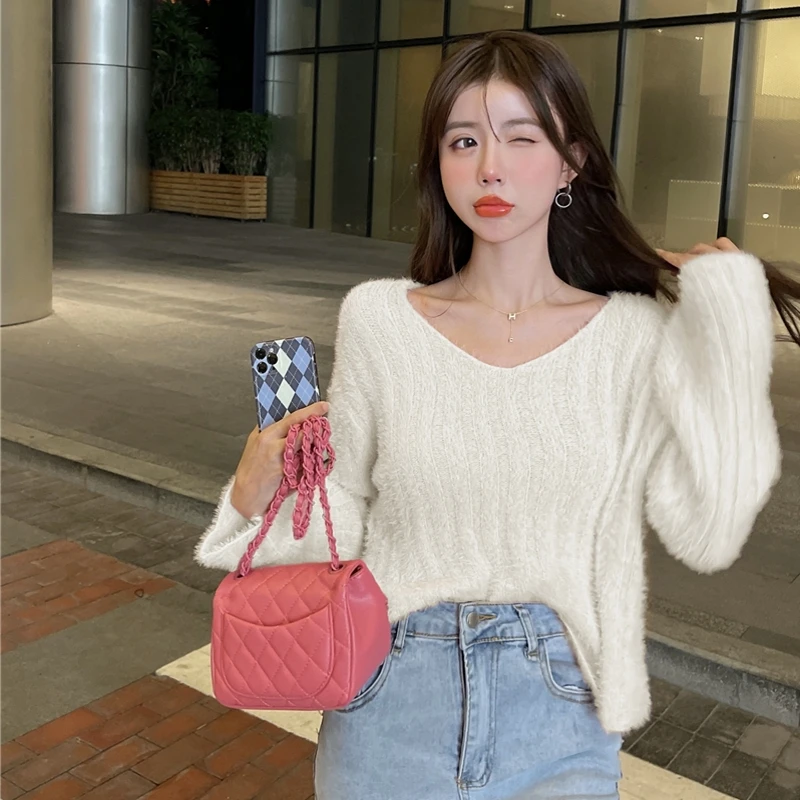 5563#早秋软糯女温柔风ins潮新款设计感小众气质宽松针织上衣