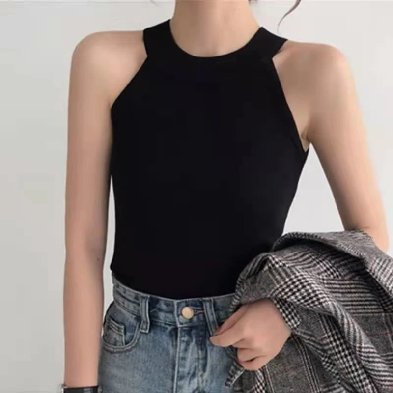 5865#法式初恋挖肩挂脖小吊带背心新款外穿运动百搭独特别致上衣