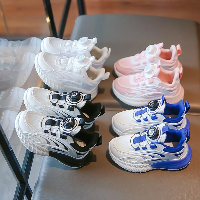 儿童鞋2023秋季新款透气防滑轻便旋转纽男女休闲鞋中大童运动D66