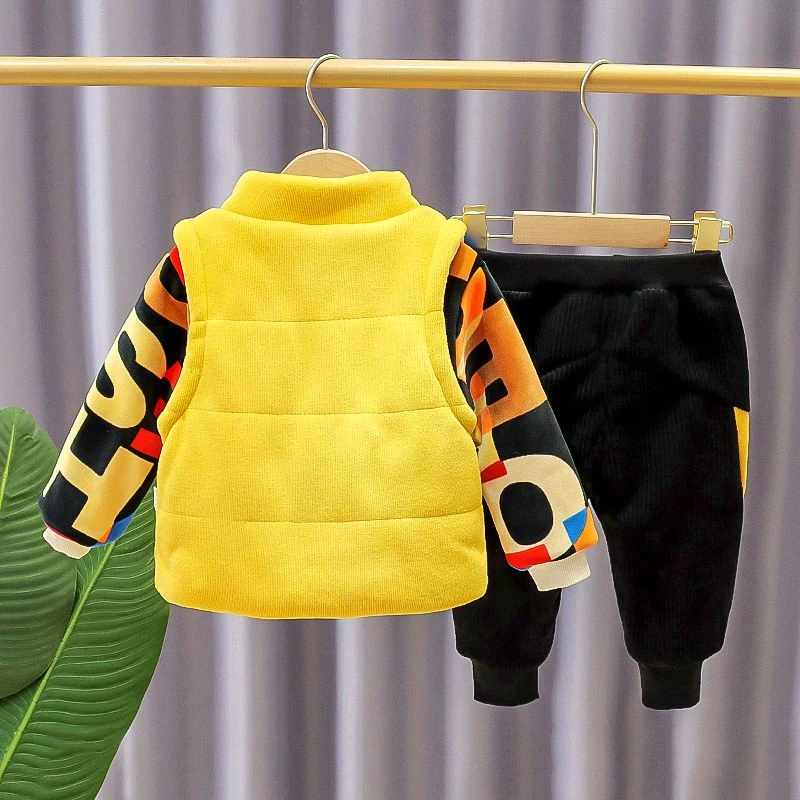 3秋冬新款儿童马甲卫衣加厚套装中小童宝宝冬装加厚三件套外穿D80