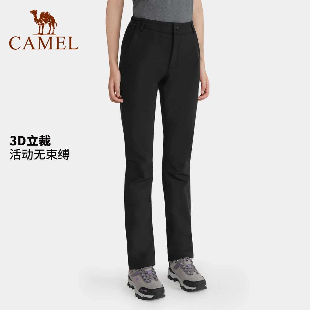 骆驼户外软壳裤男女春秋保暖加绒裤女防风防泼水登山休闲长裤V126