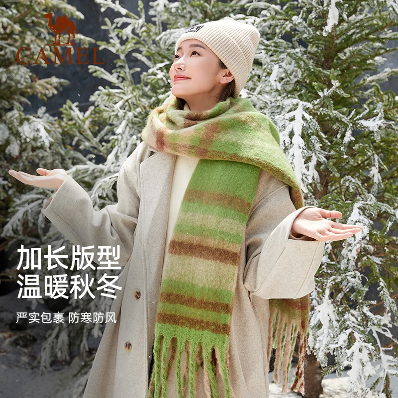 骆驼格纹围巾2025新英伦经典百搭流苏情侣款秋冬保暖针织围脖3627