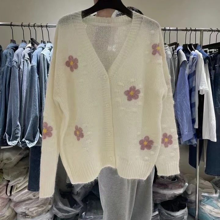 大掌柜推荐  温柔气质马海毛针织慵懒风植绒钩花设计感开衫毛衣