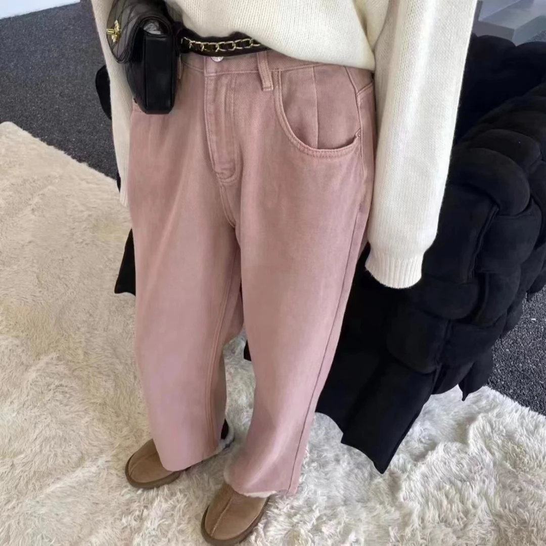 大掌柜推荐   复古水洗软牛仔高腰休闲直筒牛仔长裤女
