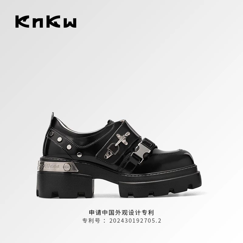 【银河之翼】KNKW圆头乐福鞋时尚高能感黑色厚底小皮鞋W3912G032