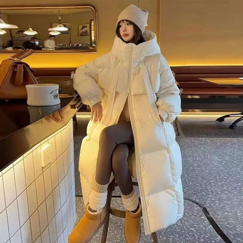 0522【带】大被子韩版连帽加厚羽绒服女宽松外套中长款时尚保暖百搭