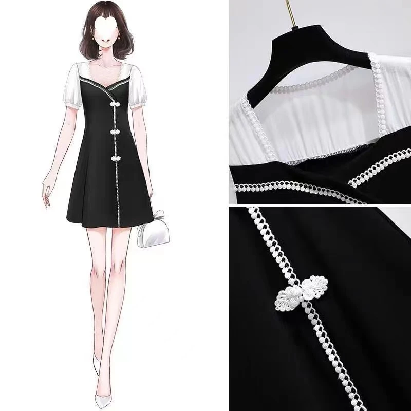 【新疆包邮】黑白撞色方领连衣裙套装（直播链接）