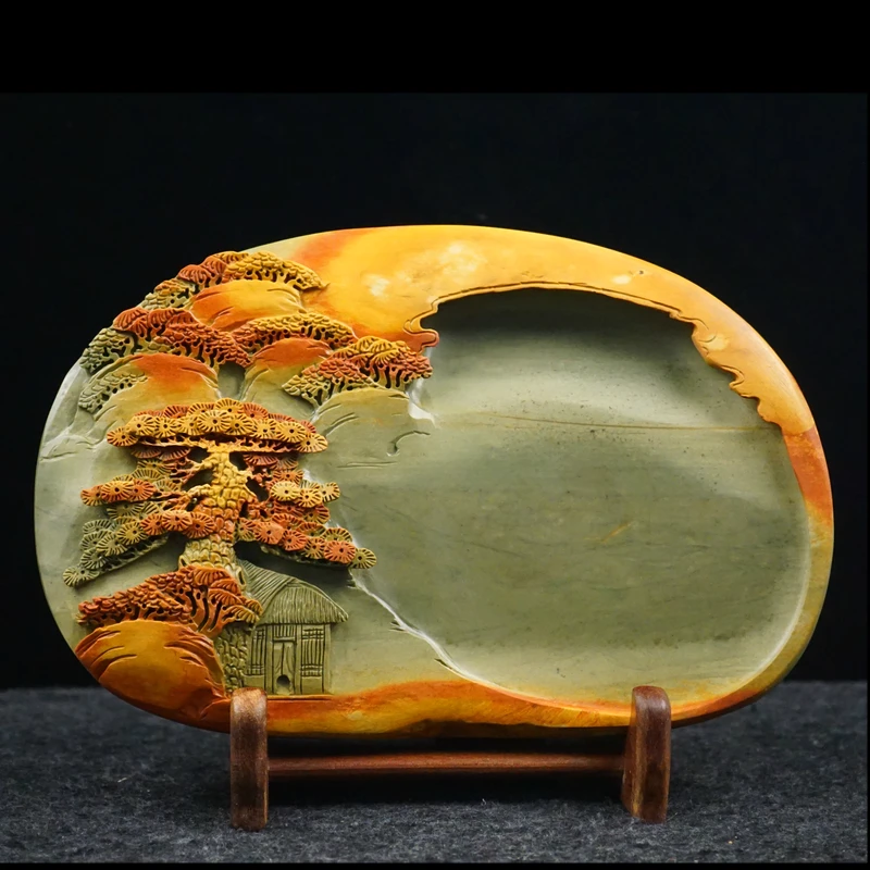 砚台端砚肇庆天然原石实用人工浮雕绿端老坑8寸10寸书法收藏送礼