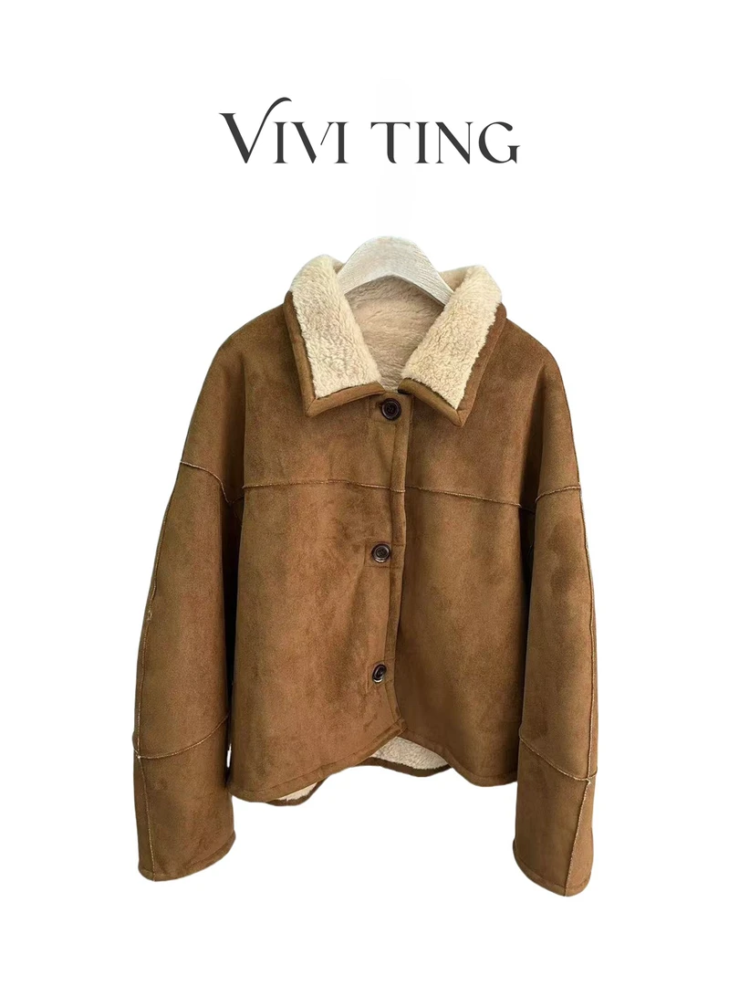 【VIVI·TING】婷姐推荐秋冬时尚轻奢高级感新款翻领单排扣毛毛外套