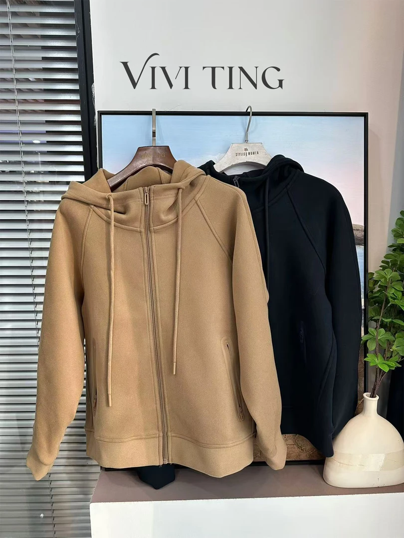 【VIVI·TING】婷姐推荐秋冬季时尚新款纯色连肩袖抽绳连帽卫衣F280