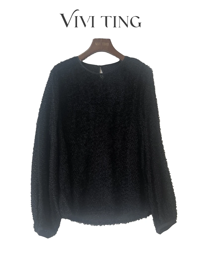 【VIVI·TING】婷姐推荐毛纱桑蚕丝长袖衬衫上衣流苏剪绒s339