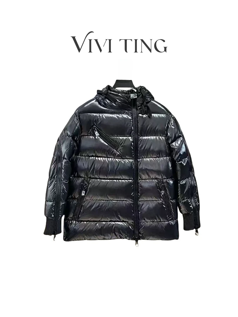 【VIVI·TING】婷姐推荐秋冬新款轻奢高级感亮面袖拉链黑色羽绒服