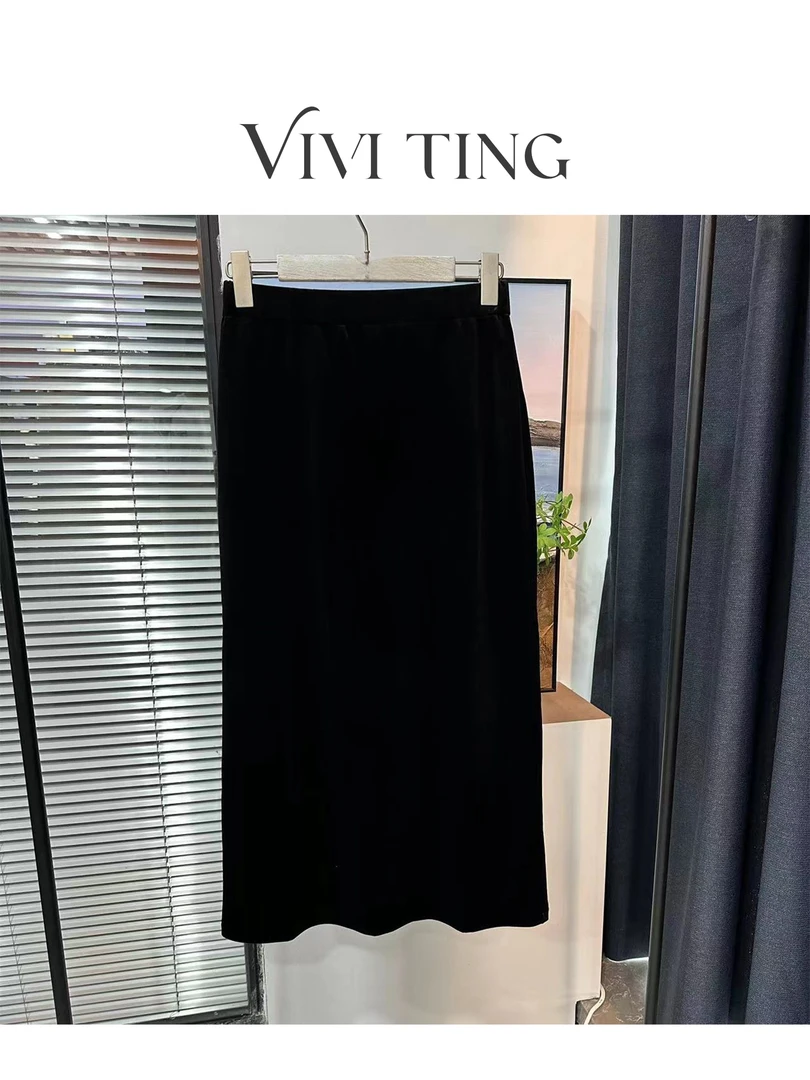 【VIVI·TING】婷姐推荐秋冬复古修身金丝绒弹力后开叉半身裙F521