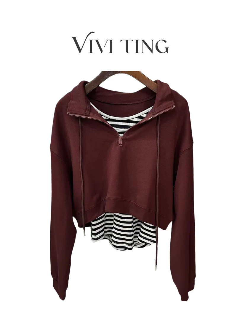 【VIVI·TING】婷姐推荐秋季安可拉红时尚套装条纹背心+卫衣两件套