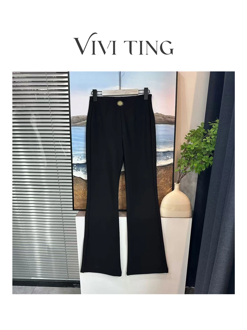 【VIVI·TING】婷姐推荐秋冬季休闲百搭新款纯色金色小标专属喇叭裤