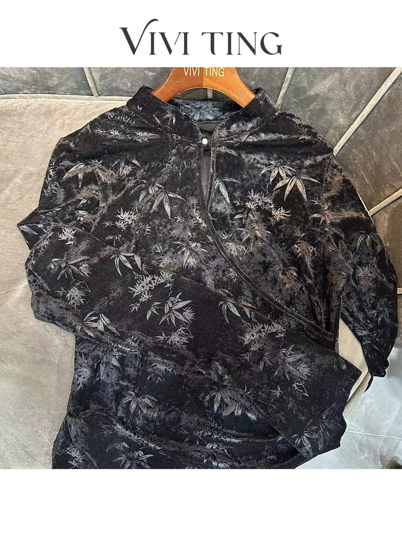 【VIVI·TING】婷姐推荐秋季国风盘扣树叶设计长袖腰褶皱上衣F643