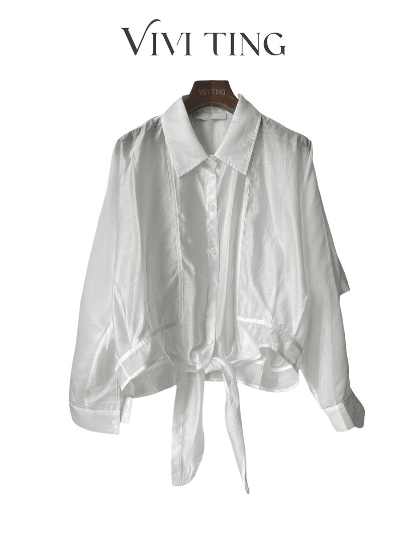 【VIVI·TING】婷姐推荐夏季翻领下系带飘带防晒衣衬衫轻薄透气气质