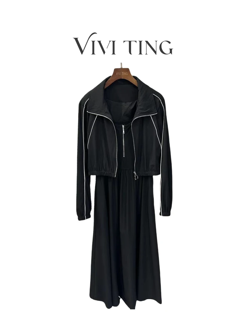 【VIVI·TING】婷姐推荐休闲套装短外套+高腰显瘦连衣裙两件套s351