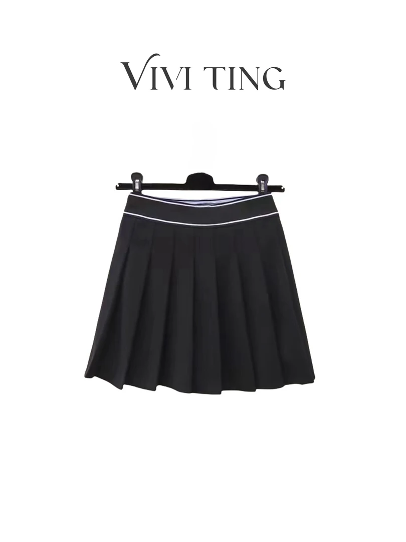 【VIVI·TING】婷姐推荐新款时尚设计款短裙字母小标T撞色百褶裙